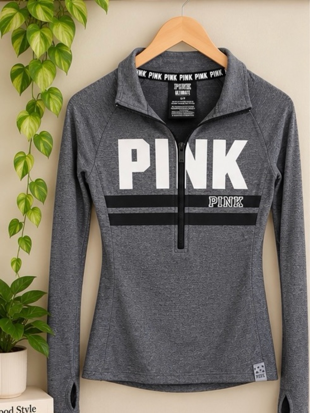 Victoria’s Secret PINK Ultimate Gray Quarter Zip Pullover S NWOT